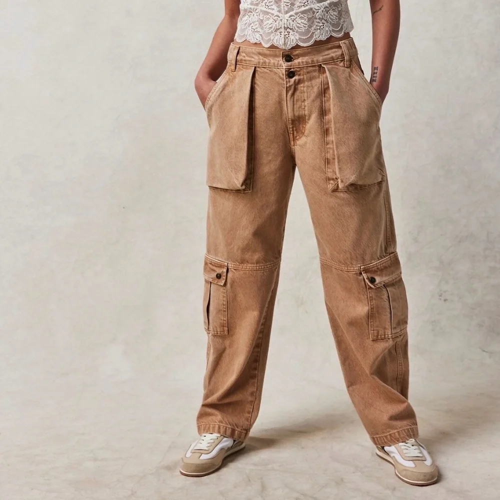 We The Free NWT Max Slouchy Cargo Jeans Mid-Rise Wide-Leg Oversized Washed